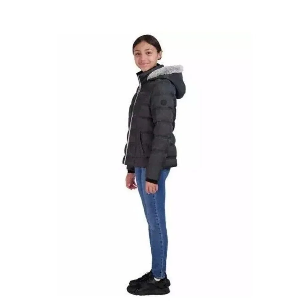 NWT SAGE Collective Youth Girls Faux Fur Hooded Puffer Jacket Coat Black Size S